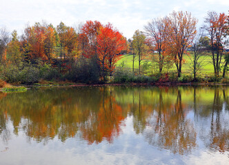 Fototapeta premium North america fall landscape eastern township Bromont-Shefford Quebec province Canada