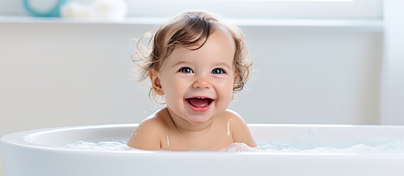 Smiling infant in the tub
