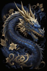 Fototapeta premium 3D dragon on black background. Generative in ai