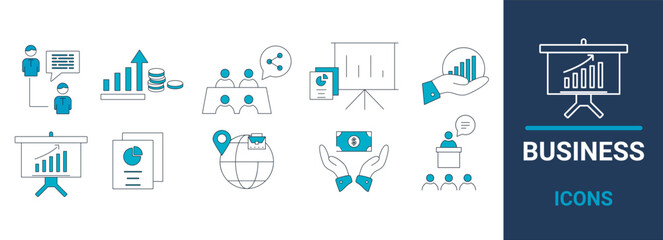 Vector business icons set, outline style