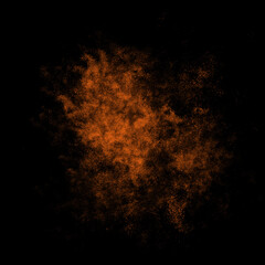 Orange color powder explosion isolated on black background. Royalty high-quality free stock photo...