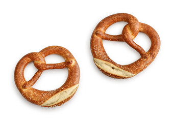 Two soft pretzels with sesame seeds
