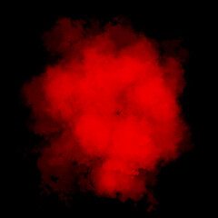 Red color powder explosion isolated on black background. Royalty high-quality free stock photo...