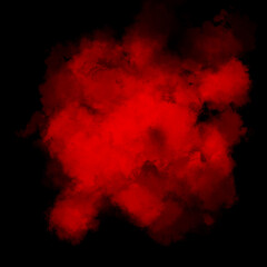 Red color powder explosion isolated on black background. Royalty high-quality free stock photo...