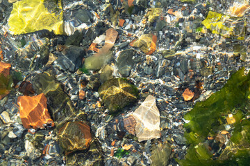 Sea stones under clear water.