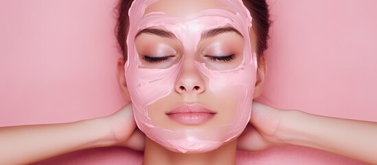 Woman with pink facial mask at beauty spa center