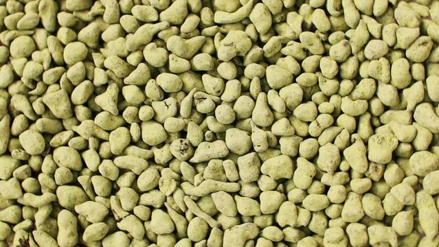 Ginseng Oolong Tea bunch, LAN GUI REN Classic green Chinese tea. Chinese oolong tea drink rolled in ginseng powder used for weight loss. Wulong Tea Granulars. Rotating. Background.