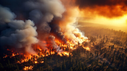 Fototapeta na wymiar Wildfire consumes the forest terrain