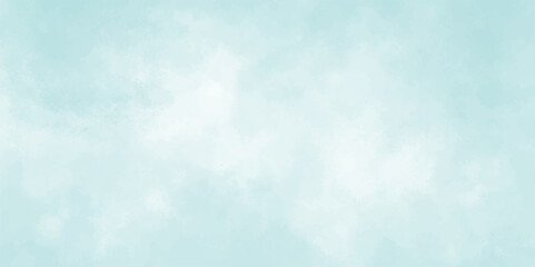 Panorama of blue sky with white clouds. White cumulus clouds formation in blue sky. Abstract background with blue sky with clouds Retro Washed Out Effect. Ethnic Tie Dye Blue Watercolor background.