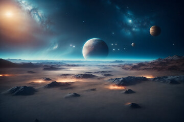 Fototapeta na wymiar Cosmic Landscape: Mesmerizing Space Scene Background