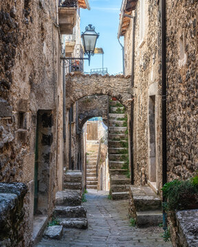 Scenic sight in the beautiful village of Castelvecchio Calvisio. Province of L'Aquila, Abruzzo, Italy.
