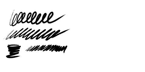 Set of Hand Drawn Scribbles, Borders and Wavy Lines. Infantile Style Black and White Pencil-Like Graphic Elements.No Background.Doodle Style Sloppy Abstract Drawings.Set of Scrawls of Irregular Shape.