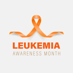 Leukemia, Blood Cancer Banner, Card, Placard with Vector 3d Realistic Orange Ribbon on White Background. Leukemia Cancer Awareness Month Symbol Closeup, September. World Leukemia Cancer Day Concept
