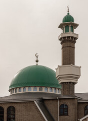 Architecture design view of Acton Mosque. The detail of classic exterior building built for Islamic Affairs at london city. Space for text, Selective focus.