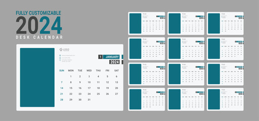 Clean and Minimalist New Year Desk Calendar 2024, New Year Calendar design with photo space in background