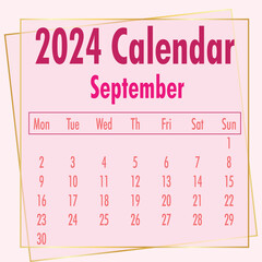 Calendar 2024, week start Sunday, corporate design template vector. 2024 Calendar Planner Template. Calendar 2024 template vector, simple minimal design, Wall calendar 2024 year. - obrazy, fototapety, plakaty