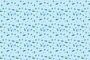 Illustration, Pattern of the forget me not flower on soft blue background.