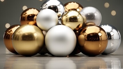Holiday Glamour: beauty of metallic spheres in silver and gold against a bright backdrop, evoking a sense of sophistication and celebration in your designs