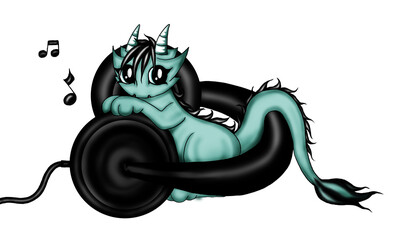 cute dragon with music headphones