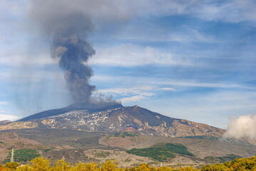 Final stage of an eruption on volcano Etna with ash emission on 4 December 2015