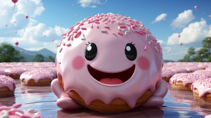 A cute and funny cartoon character in a donut shape