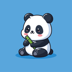 Obraz premium Chubby cute baby panda holding bamboo isolated vector illustration