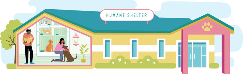 People at Human Shelter Searching and Choosing A New Pet to Adopt for Their Family
