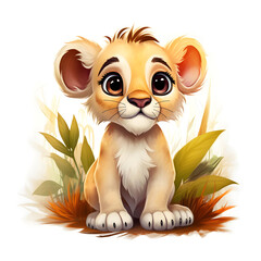 Cute baby  lion. Watercolor safari baby animal.