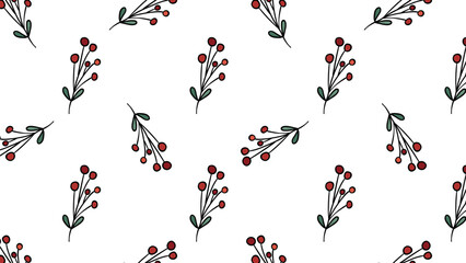 Christmas or New Year seamless pattern with berries.Vector illustration, hand drawn