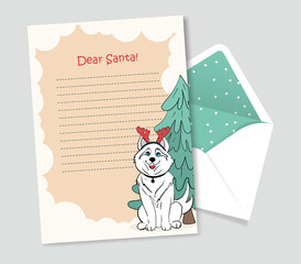 Letter for Santa Claus. Christmas vector illustration with Samoyed