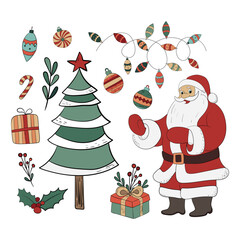 Set of vector Christmas, New Year elements.Christmas isolated illustration.Hand drawing