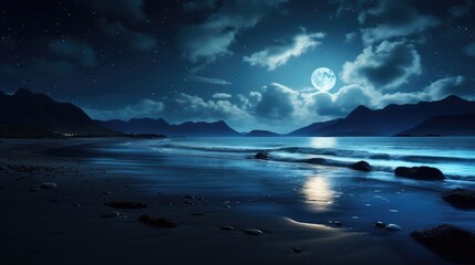 Fototapeta na wymiar Celestial Seascapes: captivating images of moonlight reflecting on the ocean for serene nightscapes