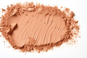 The close up detail of a beige foundation powder for face and body makeup texture isolated on a white background. Generative AI.