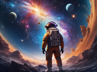astronaut in space, fantasy landscape, background