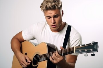 Obraz premium guitar player in studio on white background