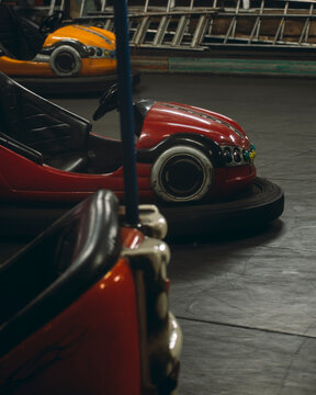 small cars attraction in the amusement park. bumper cars
