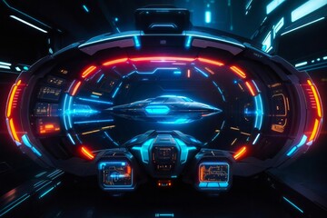 Obraz premium Futuristic Digital Spaceship HUD. Sci-fi Future Technology Space Ship Main Computer.