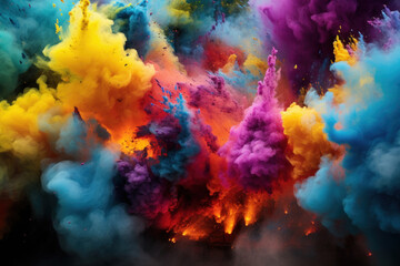 Obraz na płótnie Canvas Abstract background of colorful powder explosion splashes, creating a vibrant and dynamic visual display