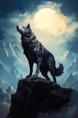 A wolf under a full moon. Great for stories of fantasy, wilderness, adventure, werewolf, RPG and more. 
