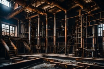 A Photograph capturing the intricately detailed textures of a forgotten industrial factory,  the hidden beauty of decay and corrosion.