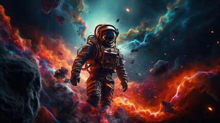 Fototapeta na wymiar Astronaut in space suit floating near dazzling. Generative AI