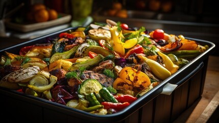 Kitchen waste being collected in dedicated organic waste recycling bin. Generative AI