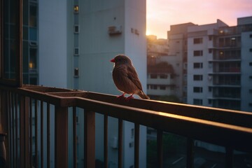 Balcony birdwatching, observing urban wildlife from home - obrazy, fototapety, plakaty