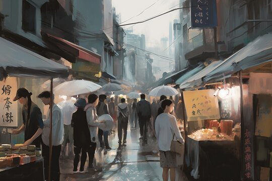 bazar in rain