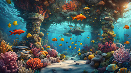 Fototapeta na wymiar coral reef with fish tropical coral reef
