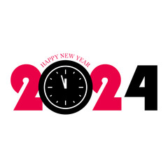 vector elegant 2024 new year with white background with clock design, happy new year celebration, 2024
