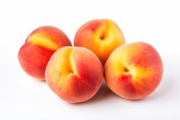 Fototapeta na wymiar Ripe peaches, a trio of juicy and sweet fruits with velvety skin, displayed against a white background.