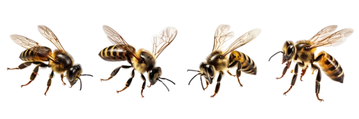 Fotobehang Set of a natural bee is flying isolated on a transparent or white background © Nayan