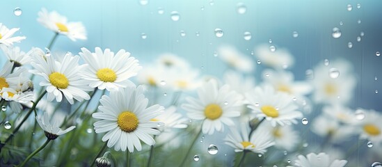 Daisy blooms in rain nature setting