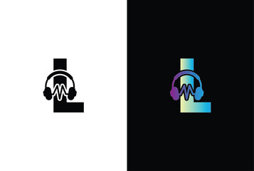 Initial Letter L Music Logo. Letter L Music Logo Headphone Symbol Logo Icon Vector Template.
